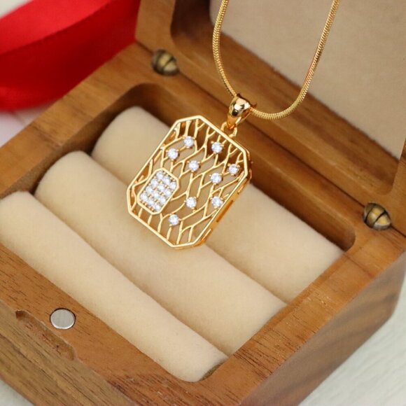 "Rose Gold Rectangle Pendant with Crystal Accents, XPPT1307 - Picture 9 of 12